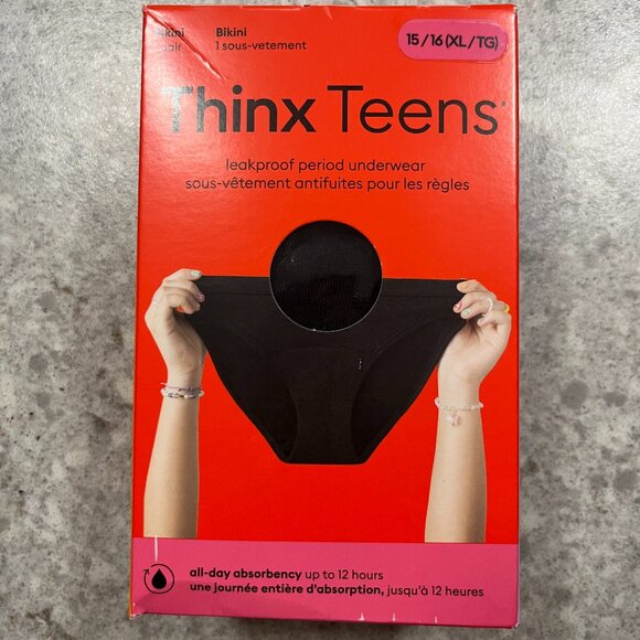 Thinx Teens Period panties bikini  black sz XL 15/16  1 pair  NEW NIB - Picture 1 of 2